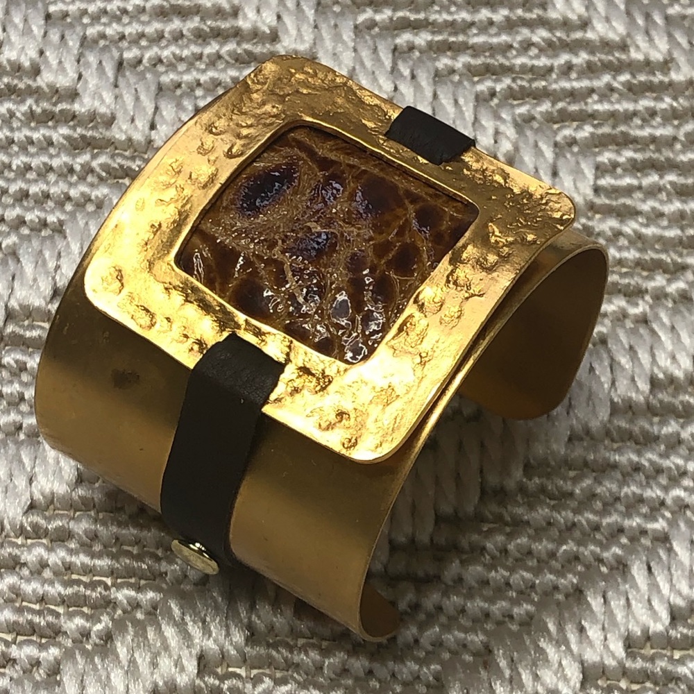 Chico’s Gold and Leather Statement Cuff Bracelet